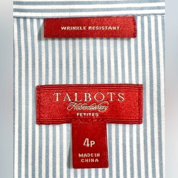 TALBOTS Women’s Haberdashery Petites Sleeveless Blue Stripe Button‎ Down Size 4P - Picture 4 of 13